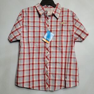 NWT Columbia Red Plaid Omni-Shade Vented Shirt UPF 30 Fishing Hiking Youth XL